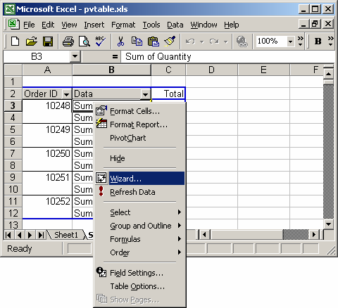 pivot table wizard excel 2016